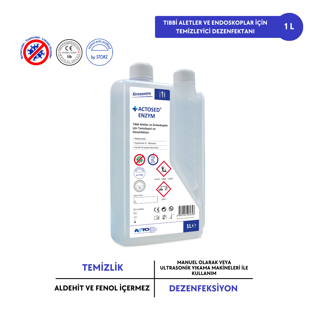 ACTOSED® ENZYM 1 L Tıbbi Alet & Endoskop için Temizleyici Dezenfektan