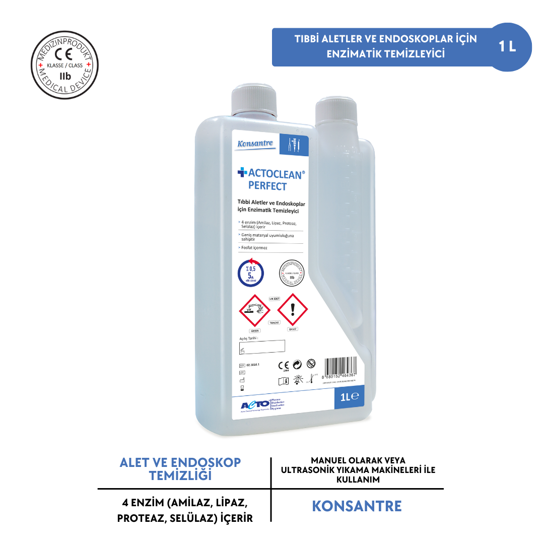 ACTOCLEAN® PERFECT Tıbbi Aletler & Endoskop için Enzimatik Temizleyici 1 Litre