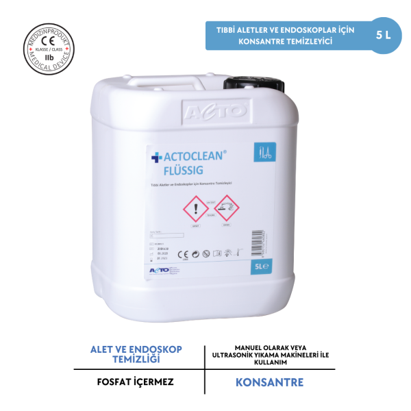 ACTOCLEAN® FLUSSIG Tıbbi Aletler &Endoskop için Konsantre Temizleyici 5 Lt
