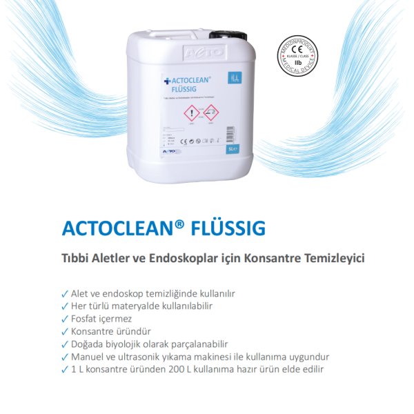 ACTOCLEAN® FLUSSIG Tıbbi Aletler &Endoskop için Konsantre Temizleyici 5 Lt
