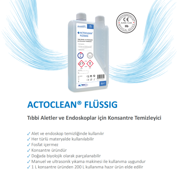 ACTOCLEAN® FLÜSSİG 1 L Tıbbi Aletler ve Endoskoplar için Konsantre Temizleyici