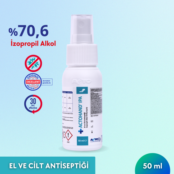 ACTOHAND® IPA 50 ML ﻿(El ve Cilt Antiseptiği - İzopropil Alkol 75 % (v/v) = (70,6 g)