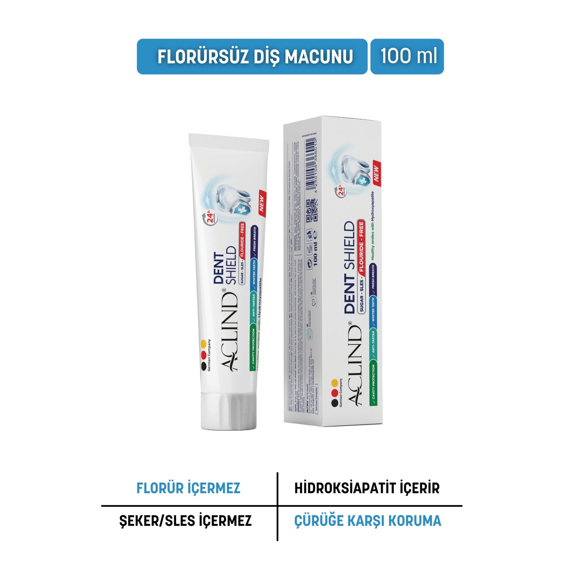 Aclind Dent Shield 100 ml / Hidroksiapatitli Florürsüz Diş Macunu