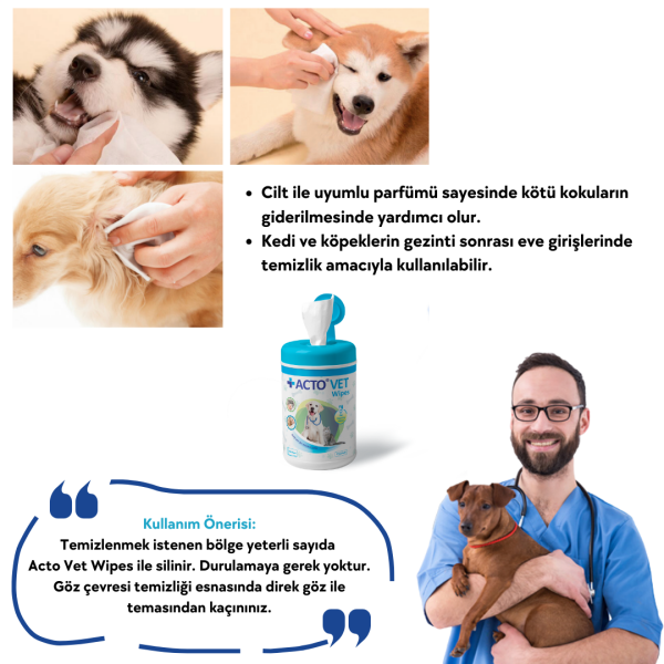 ACTO® VET WİPES 100'lü Evcil Hayvan Temizleme Mendili