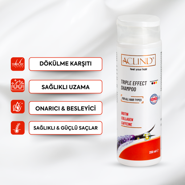 Aclind Triple Effect Shampoo / Saç Dökülmesine Karşı Şampuan 250 ml •⁠  ⁠BIOTIN • COLLAGEN • CAFFEINE