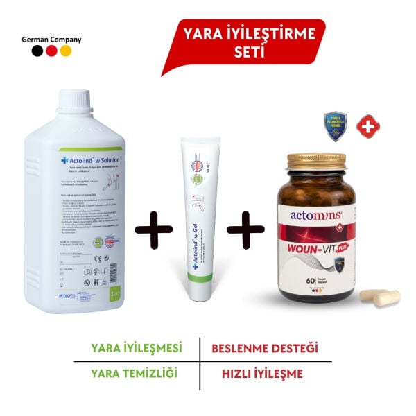 Actolind® W Solüsyon 1 L +W Gel 50 ml + Woun-Vit Plus | 3' lü Yara İyileştirme Seti