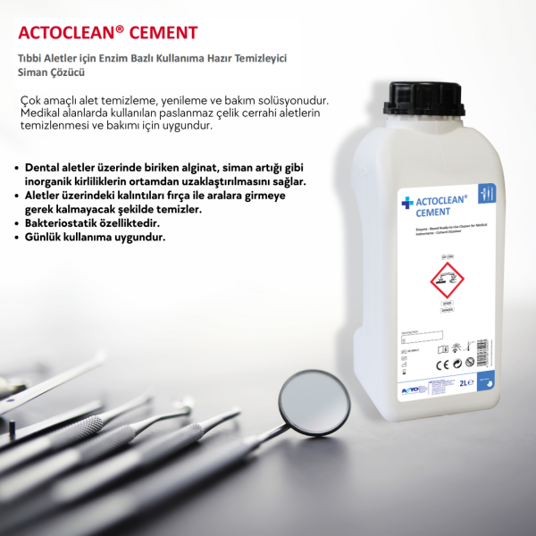 ACTOCLEAN® CEMENT 2 L Tıbbi Aletler için Enzim Bazlı Kullanıma Hazır Temizleyici Siman Çözücü