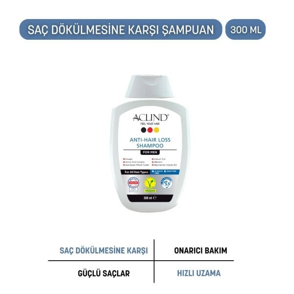 Aclind Hair Loss Shampoo For Men /  Erkekler İçin Dökülme Karşıtı Saç Bakım Şampuanı 300 ml