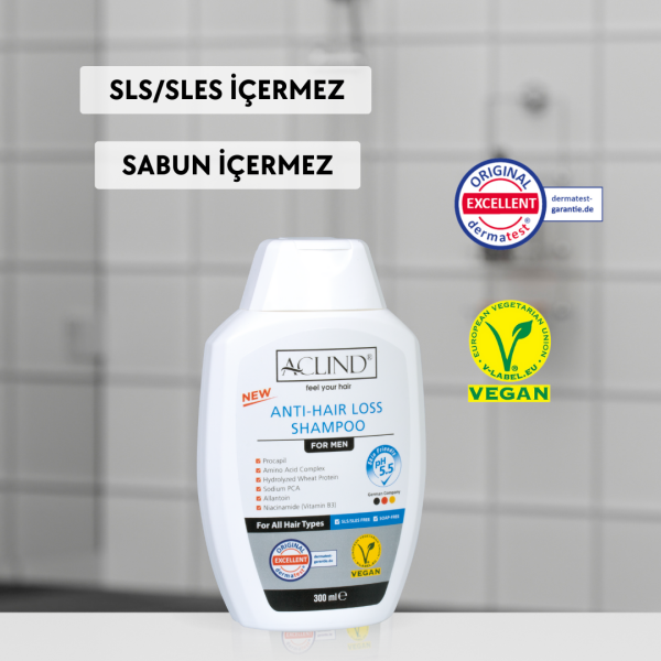 Aclind Hair Loss Shampoo For Men /  Erkekler İçin Dökülme Karşıtı Saç Bakım Şampuanı 300 ml