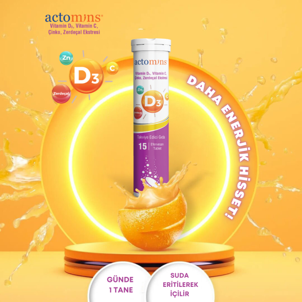 ACTOMINS® Vitamin D3, Vitamin C, Çinko, Zerdeçal Ekstresi 15 Tablet
