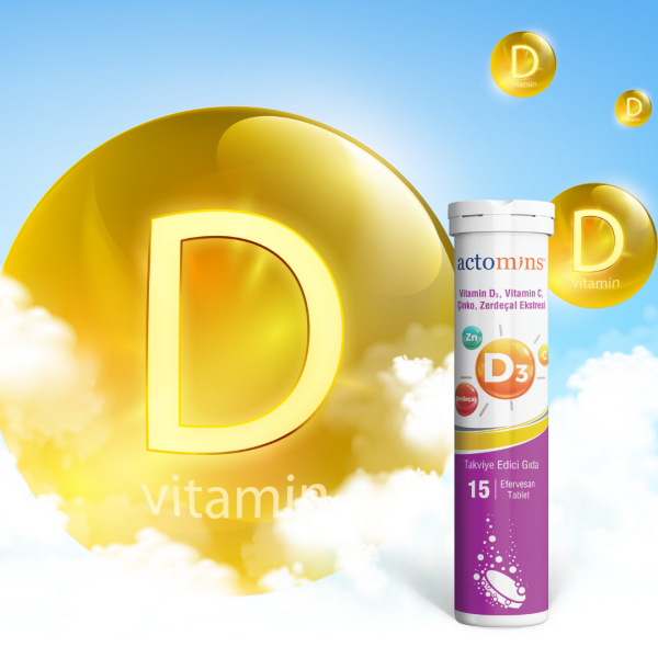 ACTOMINS® Vitamin D3, Vitamin C, Çinko, Zerdeçal Ekstresi 15 Tablet