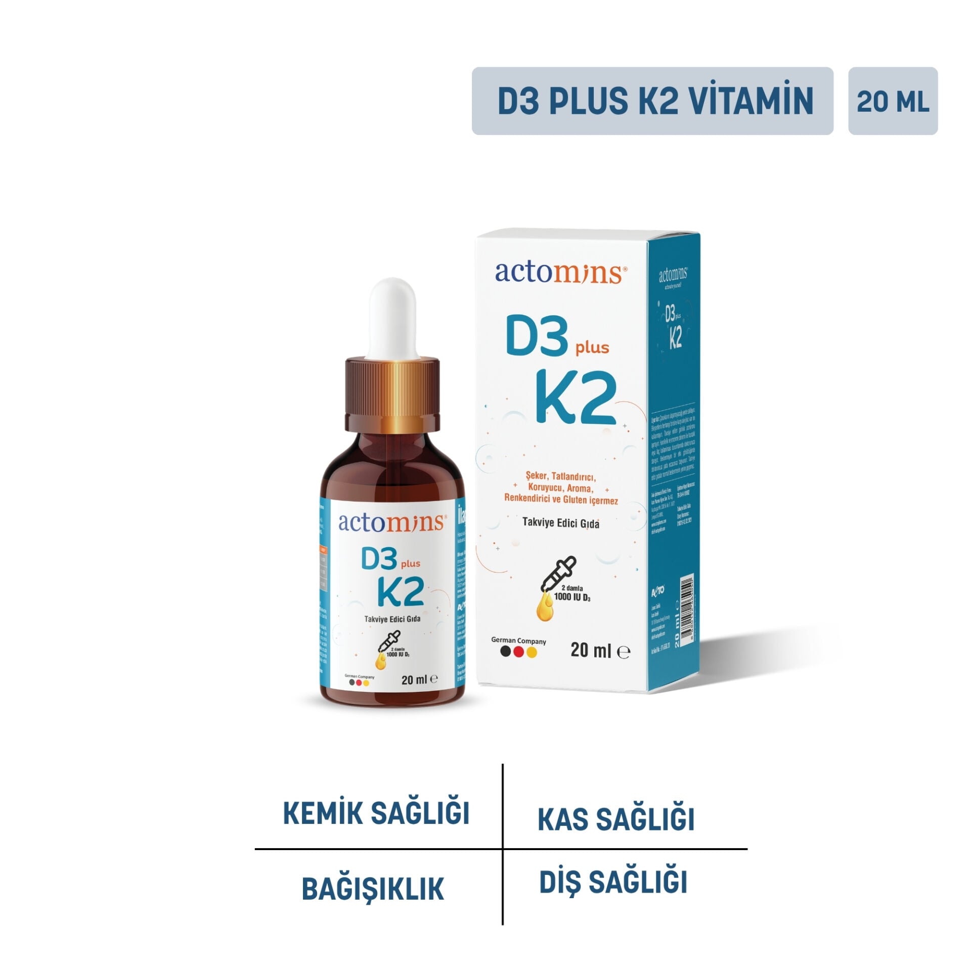 ACTOMINS® D3 PLUS K2 | Vitamin D3 & K2 ve Vitamin E İçeren Sıvı Gıda