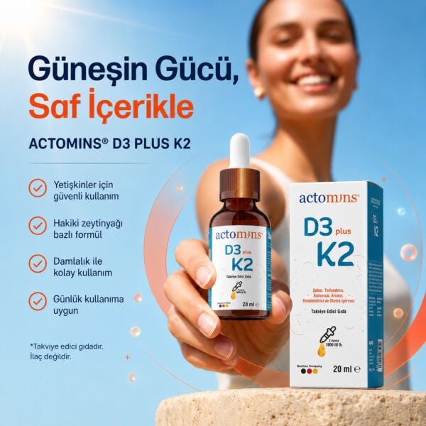 ACTOMINS® D3 PLUS K2 | Vitamin D3 & K2 ve Vitamin E İçeren Sıvı Gıda