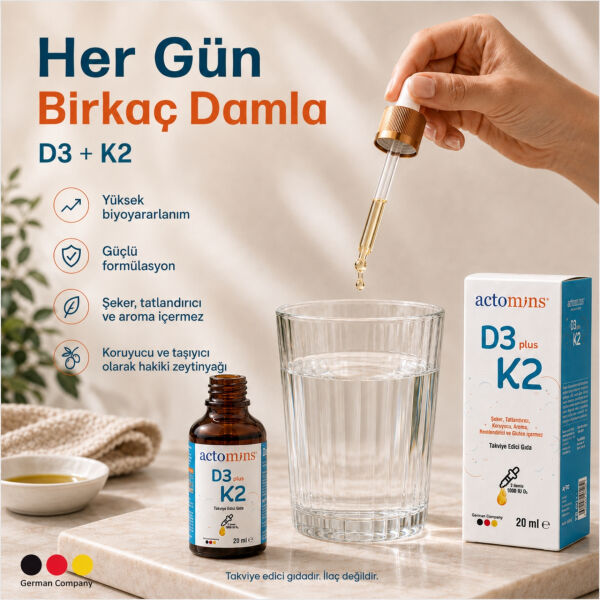 ACTOMINS® D3 PLUS K2 | Vitamin D3 & K2 ve Vitamin E İçeren Sıvı Gıda