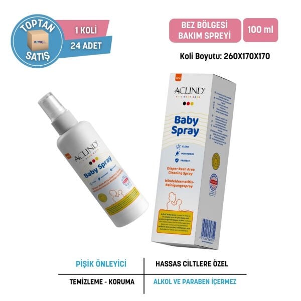 Aclind® Baby Spray 100 ml (Bebek Bez Bölgesi  Temizleme Spreyi) - Toptan Satış