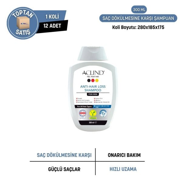 Aclind Hair Loss Shampoo For Men /  Erkekler İçin Dökülme Karşıtı Saç Bakım Şampuanı 300 ml- Toptan Satış