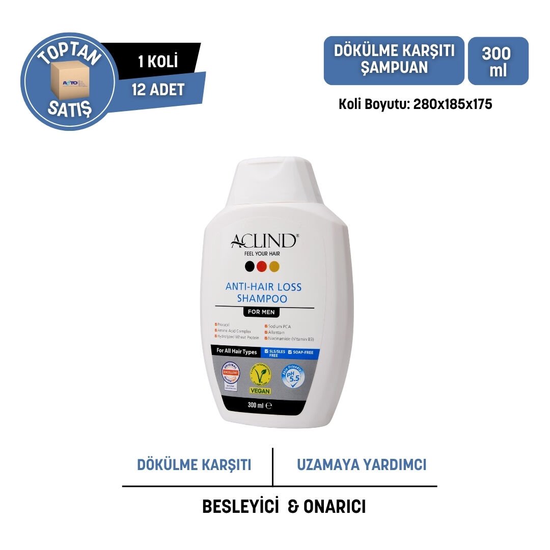 Aclind Hair Loss Shampoo For Men /  Erkekler İçin Dökülme Karşıtı Saç Bakım Şampuanı 300 ml- Toptan Satış