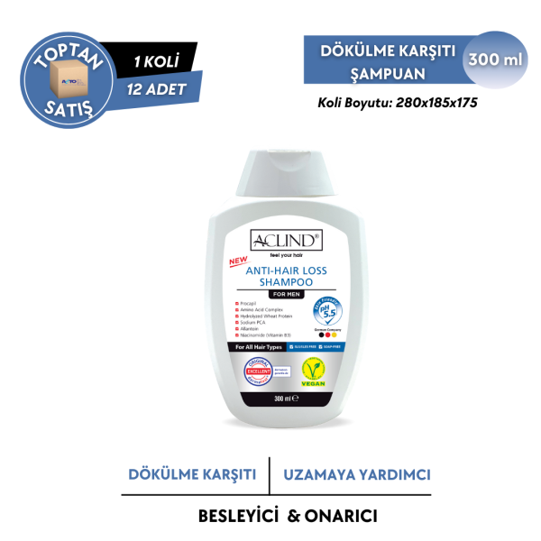 Aclind Hair Loss Shampoo For Men /  Erkekler İçin Dökülme Karşıtı Saç Bakım Şampuanı 300 ml- Toptan Satış