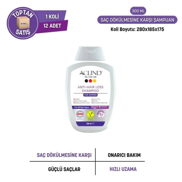 Aclind Hair Loss Shampoo For Women /  Kadınlar İçin Dökülme Karşıtı Saç Bakım Şampuanı 300 ml - Toptan Satış