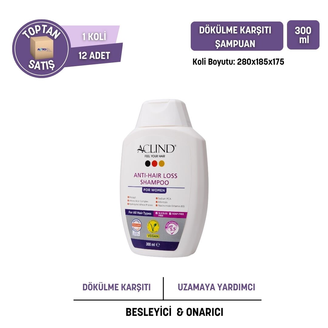 Aclind Hair Loss Shampoo For Women /  Kadınlar İçin Dökülme Karşıtı Saç Bakım Şampuanı 300 ml - Toptan Satış