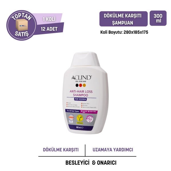 Aclind Hair Loss Shampoo For Women /  Kadınlar İçin Dökülme Karşıtı Saç Bakım Şampuanı 300 ml - Toptan Satış