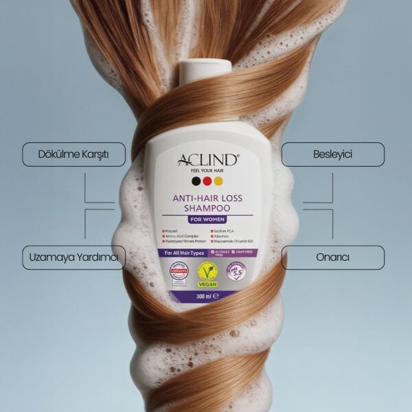 Aclind Hair Loss Shampoo For Women /  Kadınlar İçin Dökülme Karşıtı Saç Bakım Şampuanı 300 ml - Toptan Satış