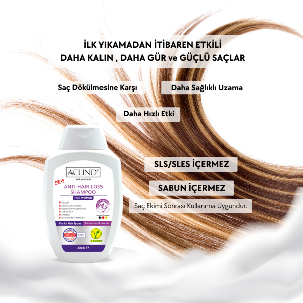 Aclind Hair Loss Shampoo For Women /  Kadınlar İçin Dökülme Karşıtı Saç Bakım Şampuanı 300 ml - Toptan Satış