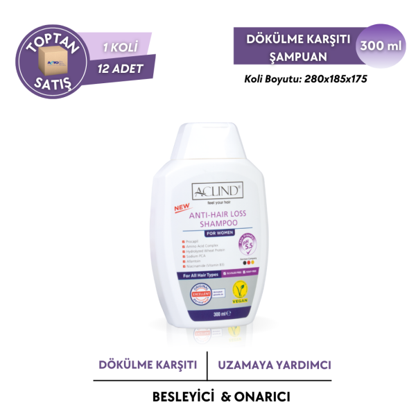 Aclind Hair Loss Shampoo For Women /  Kadınlar İçin Dökülme Karşıtı Saç Bakım Şampuanı 300 ml - Toptan Satış