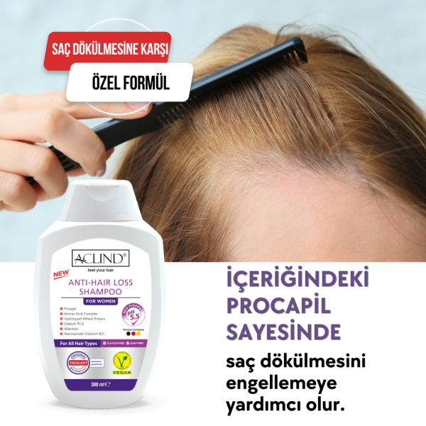 Aclind Hair Loss Shampoo For Women /  Kadınlar İçin Dökülme Karşıtı Saç Bakım Şampuanı 300 ml - Toptan Satış