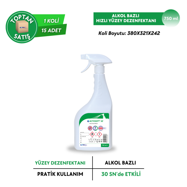 ACTOSEPT® AF (Alkollü Hızlı Yüzey Dezenfektanı - 30 Saniyede Etkili) Toptan Satış 750 ml