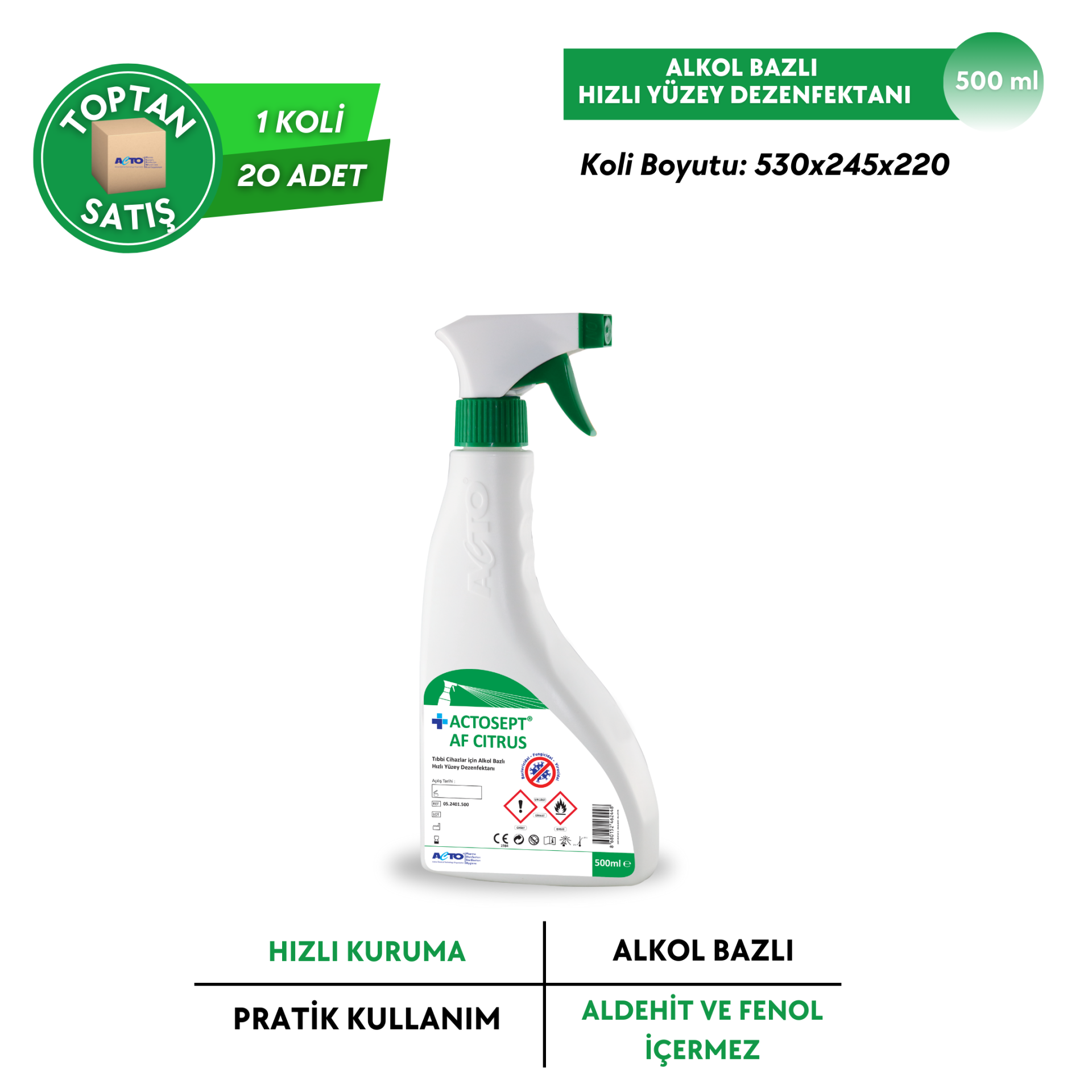 ACTOSEPT® AF Citrus Tıbbi Cihazlar için Hızlı Yüzey Dezenfektanı - Toptan Satış 500 ml