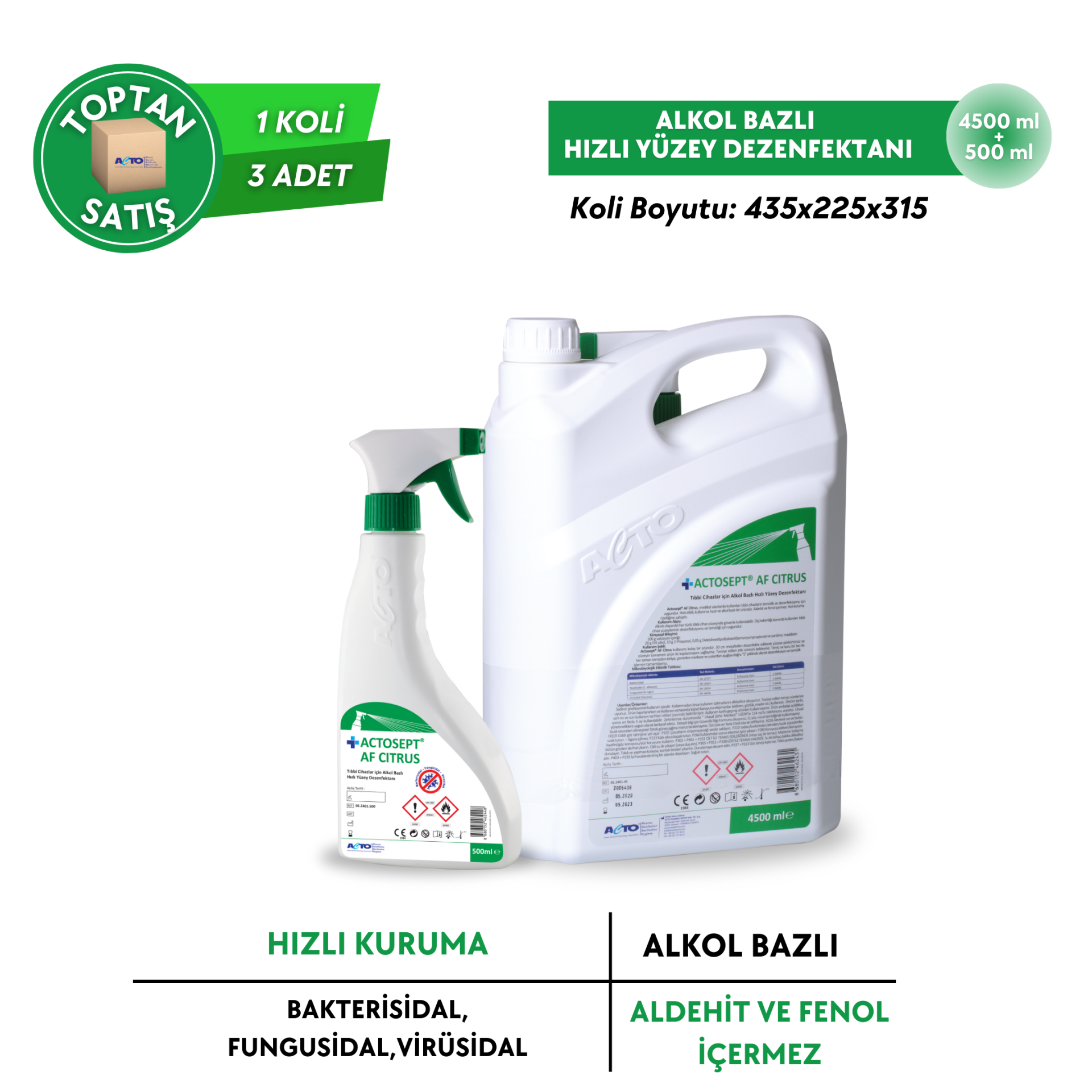ACTOSEPT® AF Citrus Tıbbi Cihazlar için Hızlı Yüzey Dezenfektanı - Toptan Satış 4500+500 mL