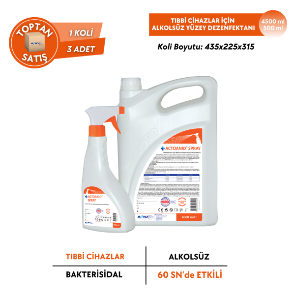 ACTOANID® SPRAY Tıbbi Cihazlar için Alkolsüz Yüzey Dezenfektanı - Toptan Satış 4500+500 mL