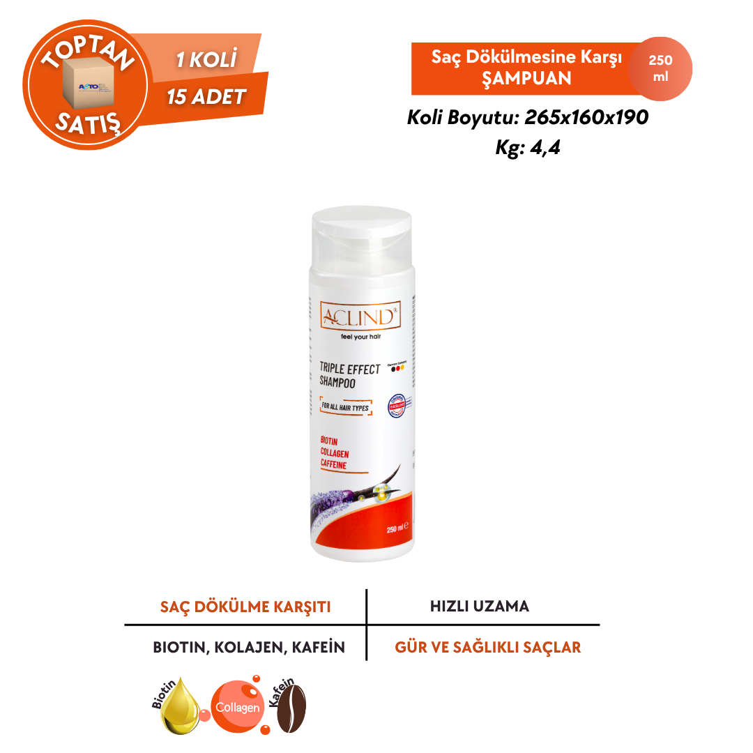 Aclind Triple Effect Shampoo / Saç Dökülmesine Karşı Şampuan •⁠  ⁠BIOTIN • COLLAGEN • CAFFEINE - Toptan Satış