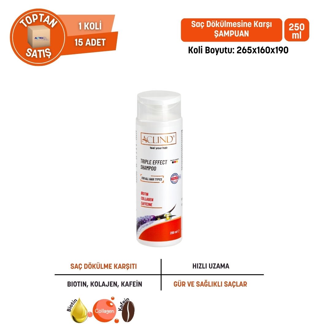 Aclind Triple Effect Shampoo / Saç Dökülmesine Karşı Şampuan •⁠  ⁠BIOTIN • COLLAGEN • CAFFEINE - Toptan Satış