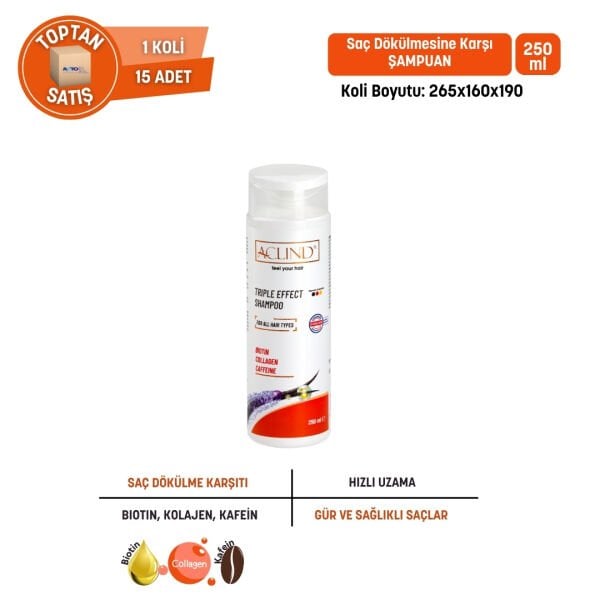 Aclind Triple Effect Shampoo / Saç Dökülmesine Karşı Şampuan •⁠  ⁠BIOTIN • COLLAGEN • CAFFEINE - Toptan Satış