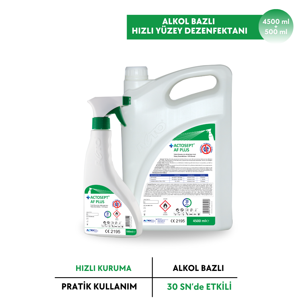 ACTOSEPT® AF PLUS 4500 + 500 ml | Tıbbi Cihazlar için Alkol Bazlı Hızlı Yüzey Dezenfektanı- %70 Etanol