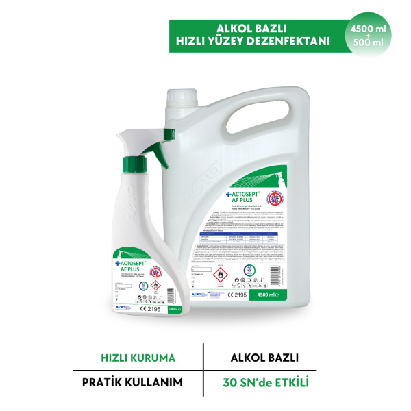 ACTOSEPT® AF PLUS 4500 + 500 ml | Tıbbi Cihazlar için Alkol Bazlı Hızlı Yüzey Dezenfektanı- %70 Etanol