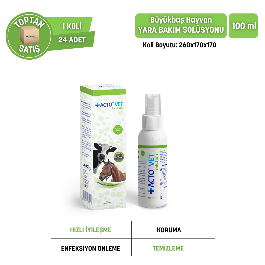 ACTO® VET SOLUTION Büyükbaş Hayvanlar için Yara Bakım Solüsyonu - Toptan Satış 100 ml