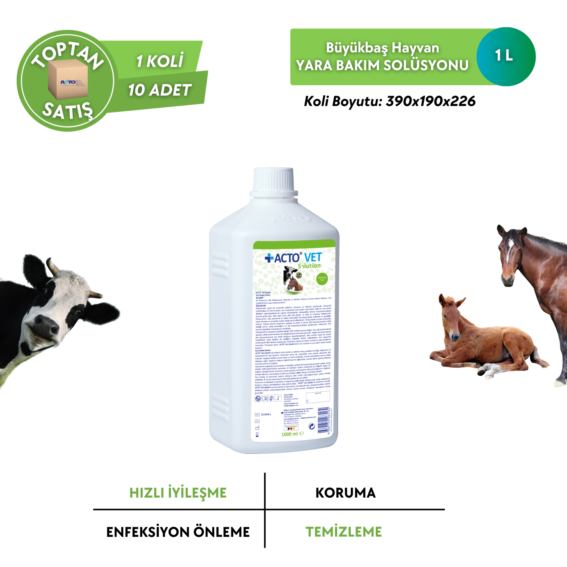 ACTO® VET SOLUTION Kedi-Köpek için Yara Bakım Solüsyonu - Toptan Satış 1 Litre