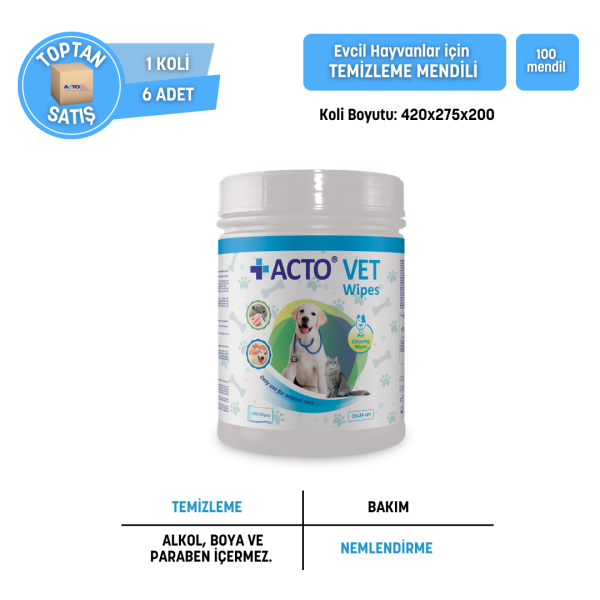 ACTO® VET WİPES 100'lü Evcil Hayvan Temizleme Mendili - Toptan Satış