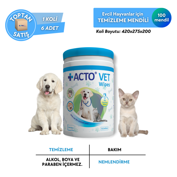 ACTO® VET WİPES 100'lü Evcil Hayvan Temizleme Mendili - Toptan Satış