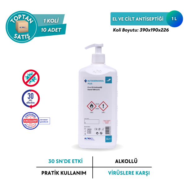 ACTODERMANOL® PLUS (El ve Cilt Antiseptiği %89 (v/v) Etanol) - Toptan Satış 1 Litre
