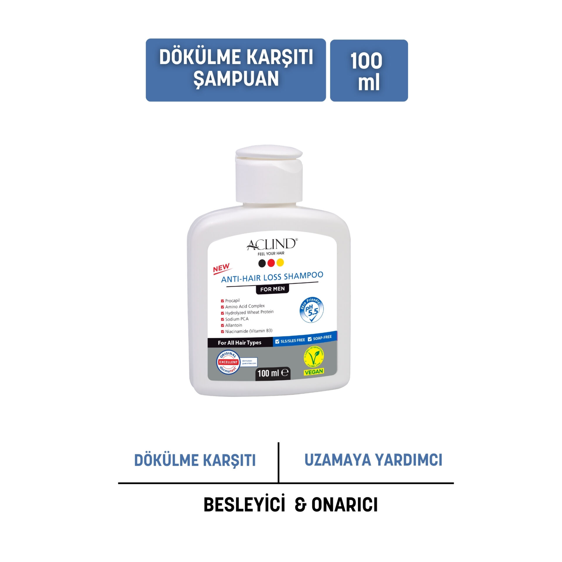 Aclind Hair Loss Shampoo For Men /  Erkekler İçin Dökülme Karşıtı Saç Bakım Şampuanı 100 ml