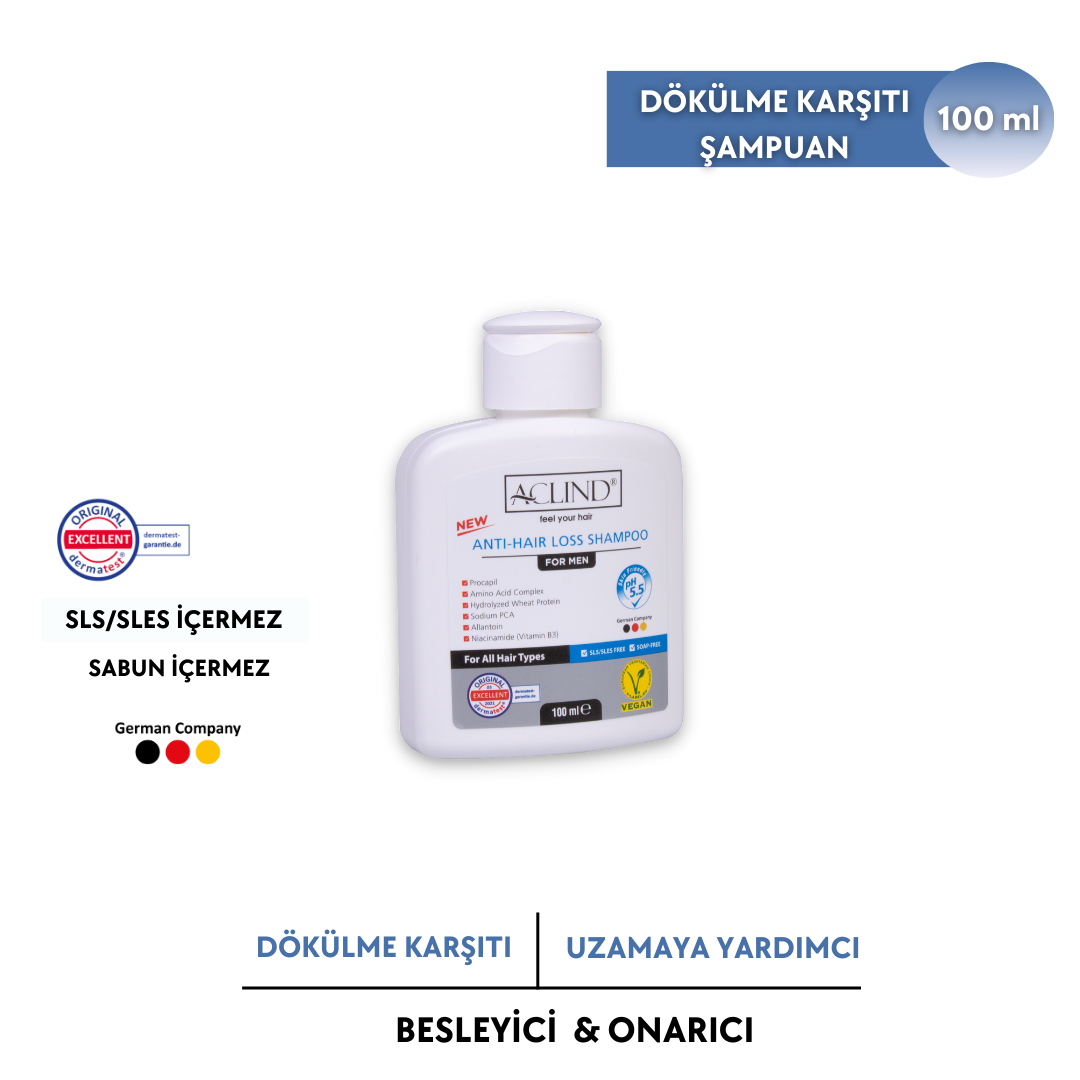 Aclind Hair Loss Shampoo For Men /  Erkekler İçin Dökülme Karşıtı Saç Bakım Şampuanı 100 ml