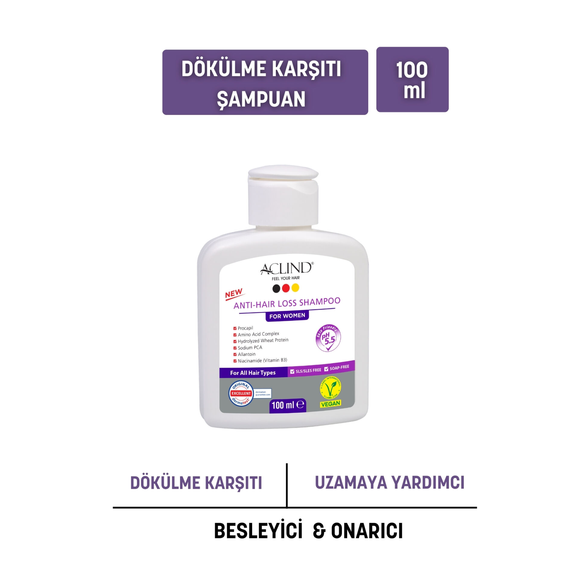 Aclind Hair Loss Shampoo For Women /  Kadınlar İçin Dökülme Karşıtı Saç Bakım Şampuanı 100 ml