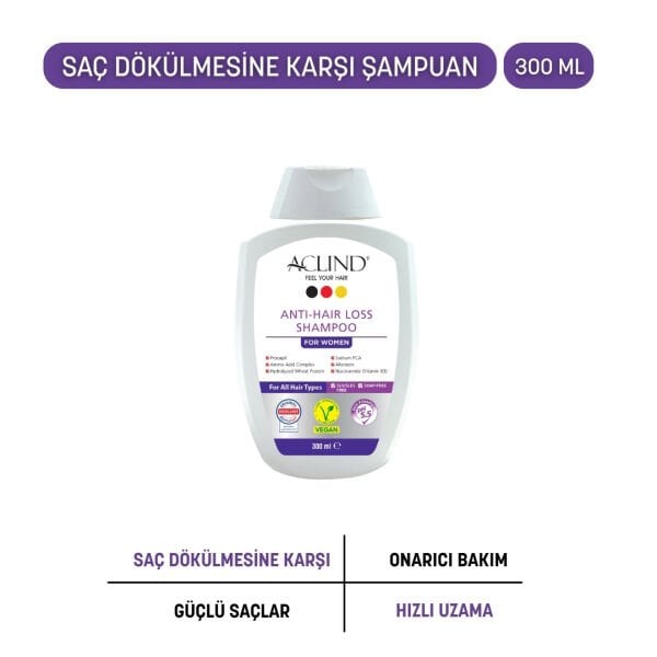 Aclind Hair Loss Shampoo For Women /  Kadınlar İçin Dökülme Karşıtı Saç Bakım Şampuanı 300 ml