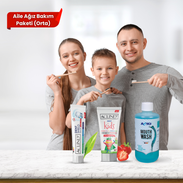 Aclind Aile Ağız Bakım Paketi - Orta (DENT SHIELD 100 ml + Dent Kids 15 ml + MOUTHWASH 500 ml )