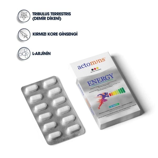 Actomins Energy Tribulus, Ginseng, L-arjinin İçeren Gıda Takviyesi