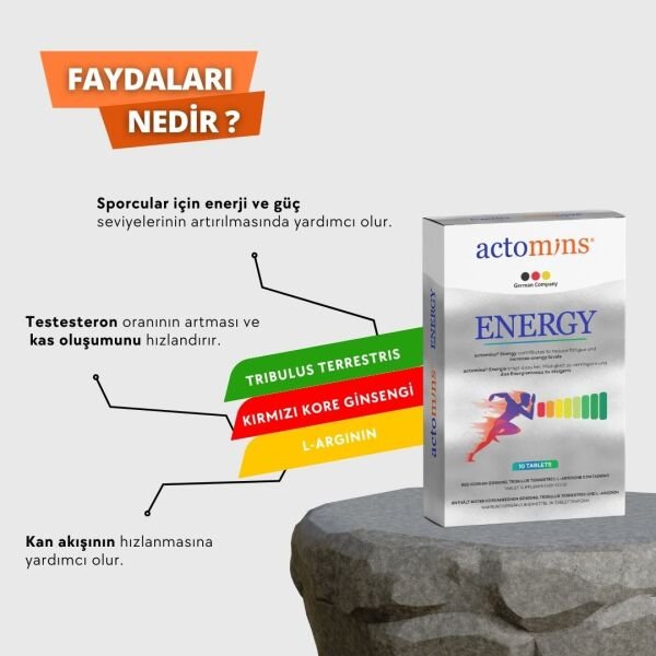 Actomins Energy Tribulus, Ginseng, L-arjinin İçeren Gıda Takviyesi